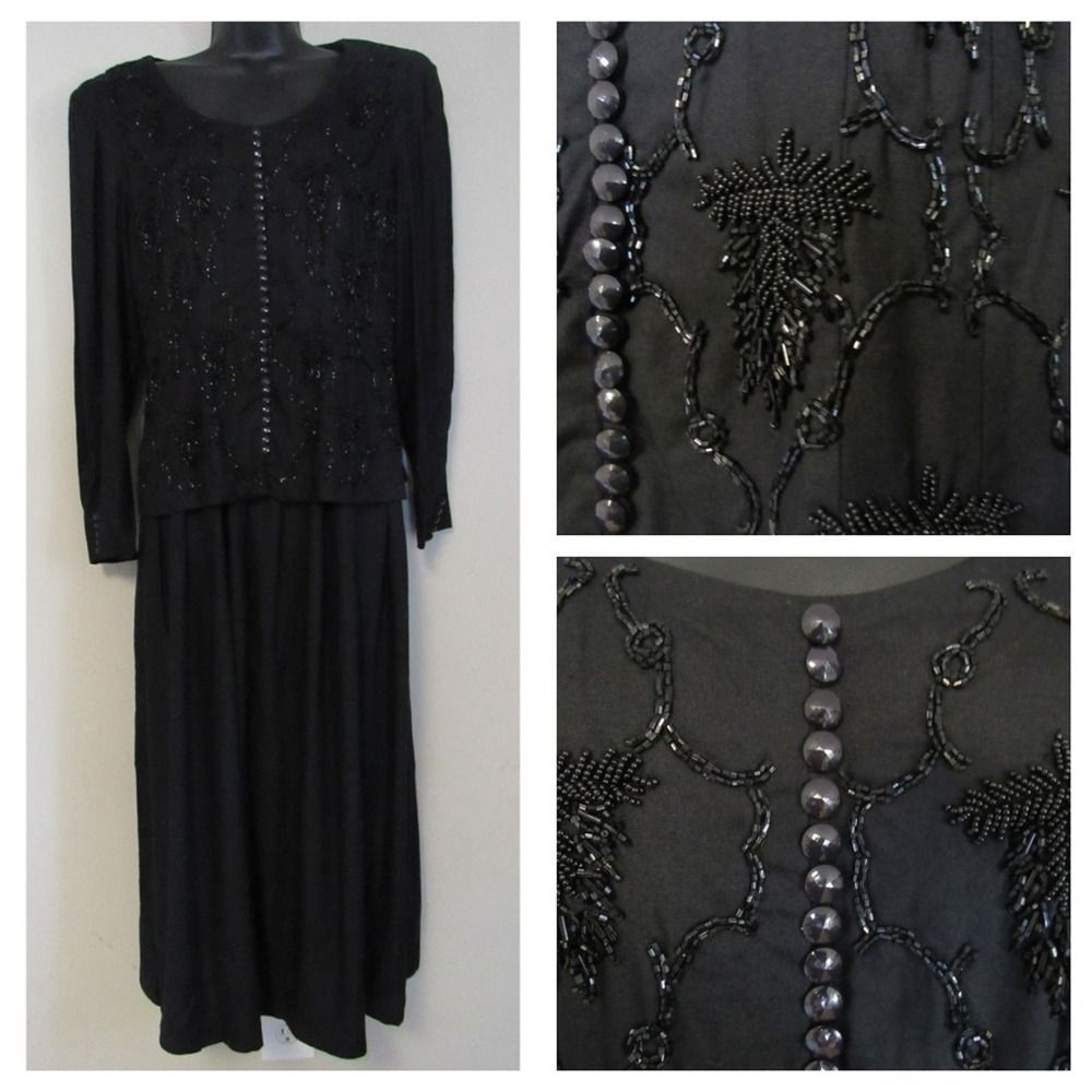 Vintage Beaded Layered Maxi Dress Kathie Lee For Plaza South 10